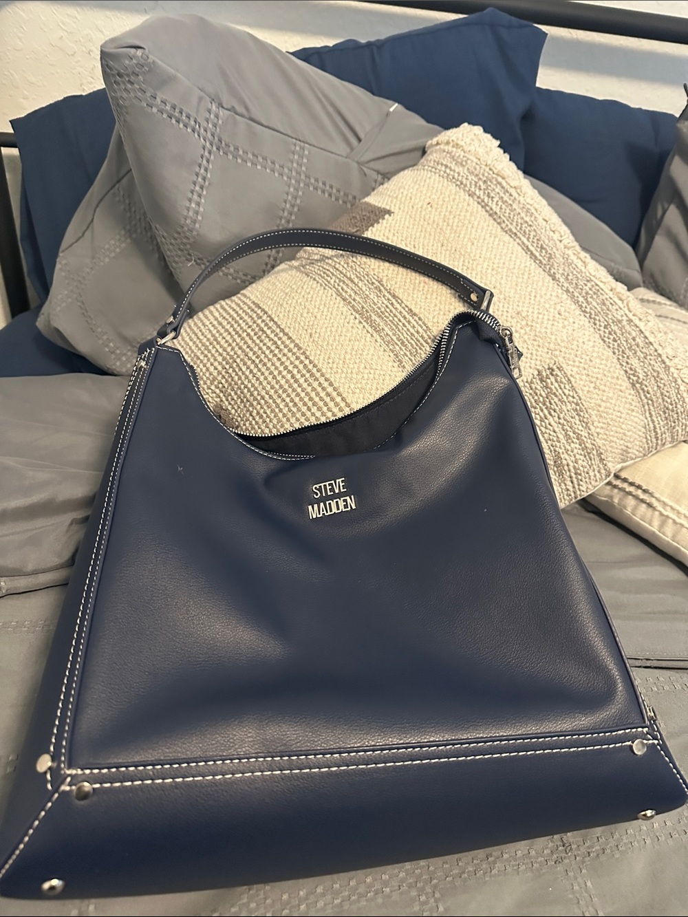 Steve Madden Navy Leather Shoulder Hobo Bag